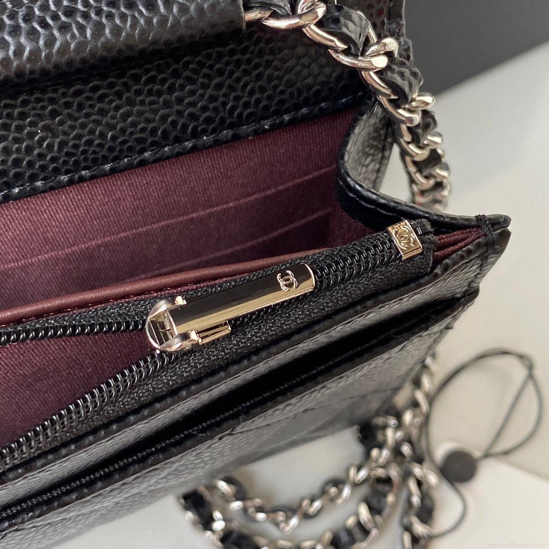 Chanel AP0250 Wallet on Chain Grained Calfskin A33814 Black Silver