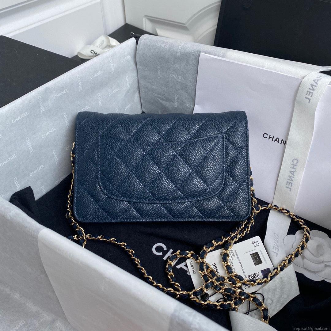 Chanel AP0250 Wallet on Chain Grained Calfskin A33814 Navy Blue