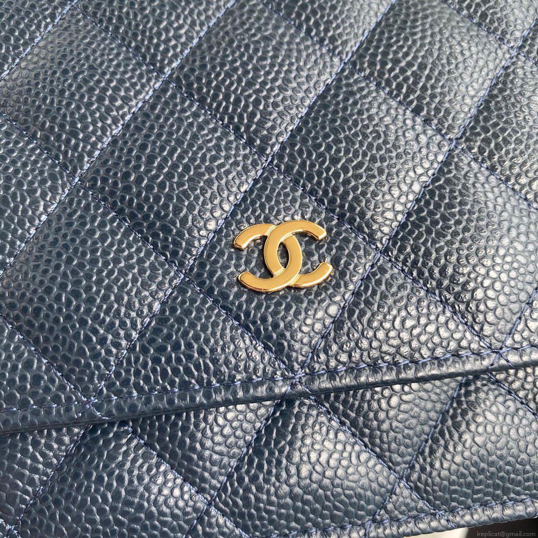 Chanel AP0250 Wallet on Chain Grained Calfskin A33814 Navy Blue
