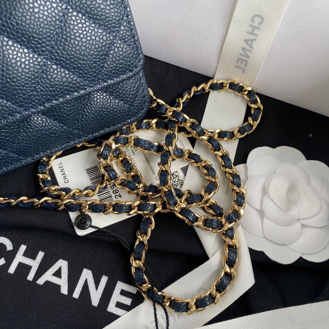 Chanel AP0250 Wallet on Chain Grained Calfskin A33814 Navy Blue