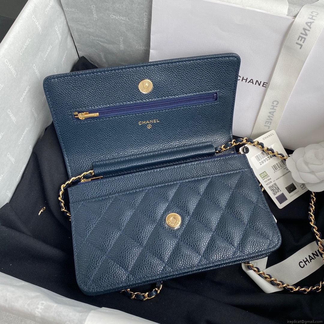 Chanel AP0250 Wallet on Chain Grained Calfskin A33814 Navy Blue