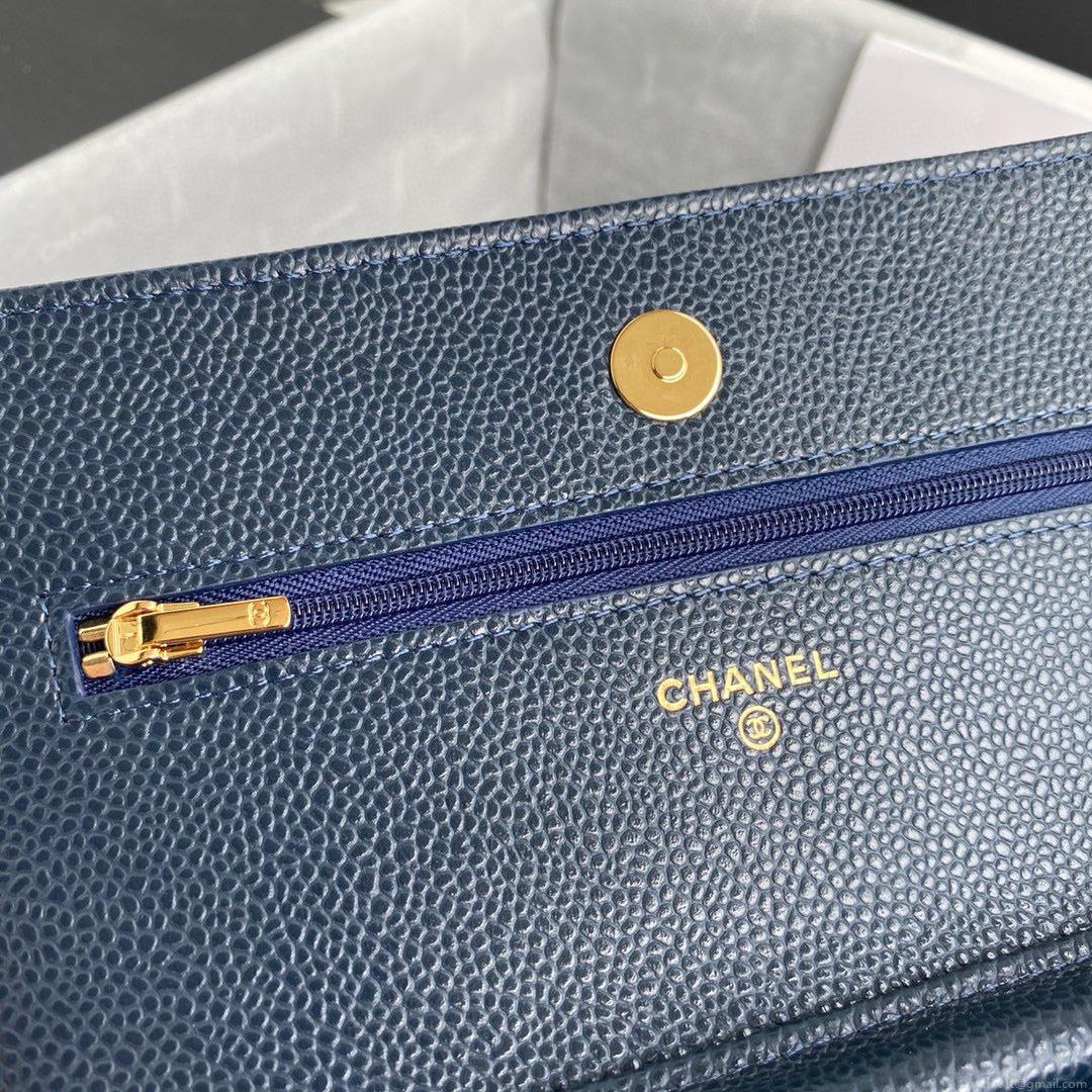 Chanel AP0250 Wallet on Chain Grained Calfskin A33814 Navy Blue