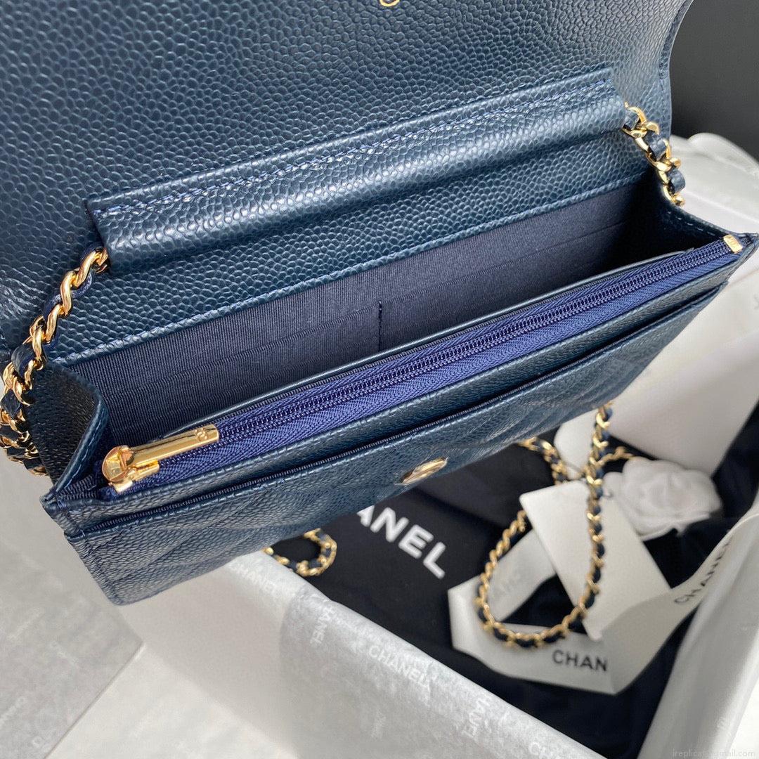 Chanel AP0250 Wallet on Chain Grained Calfskin A33814 Navy Blue