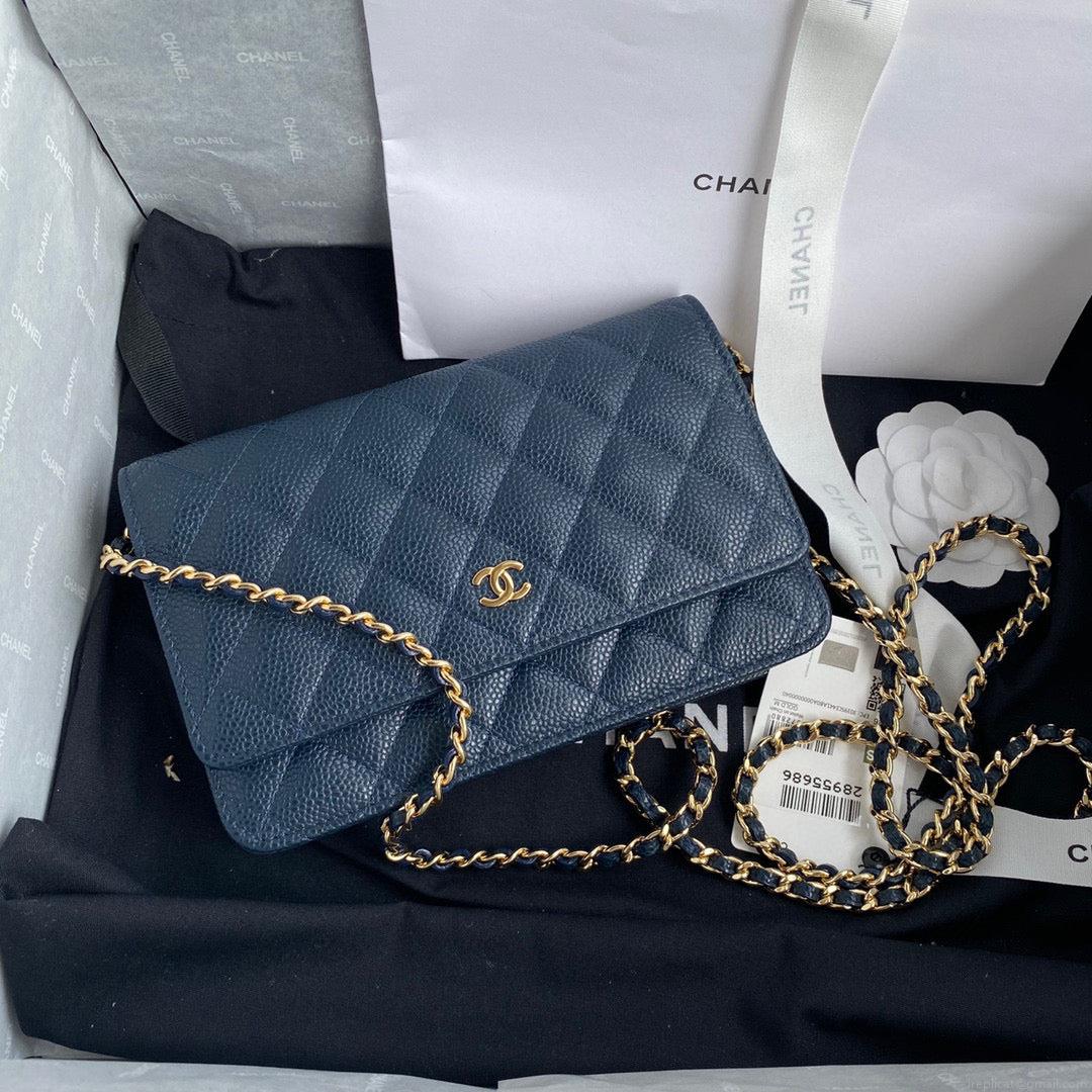 Chanel AP0250 Wallet on Chain Grained Calfskin A33814 Navy Blue