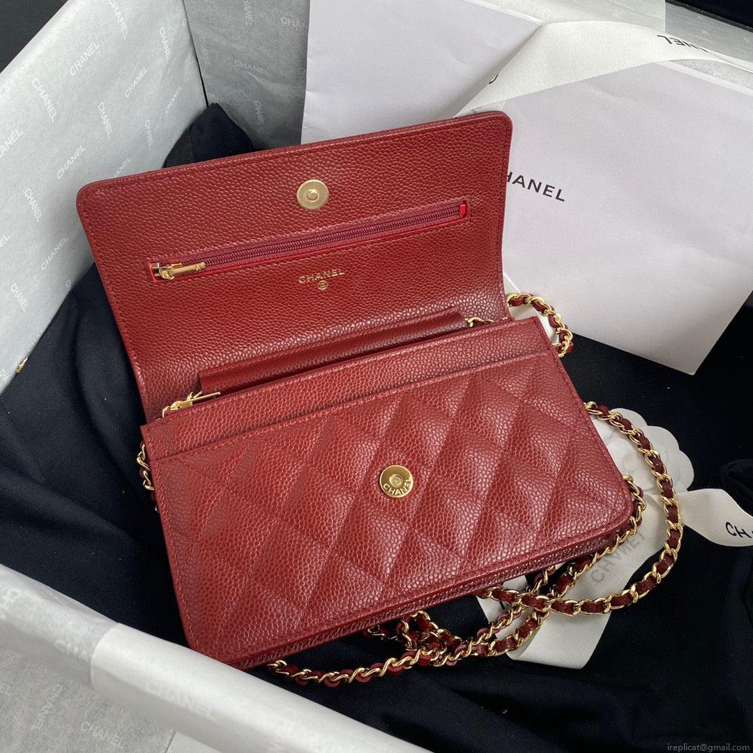 Chanel AP0250 Wallet on Chain Grained Calfskin A33814 Red