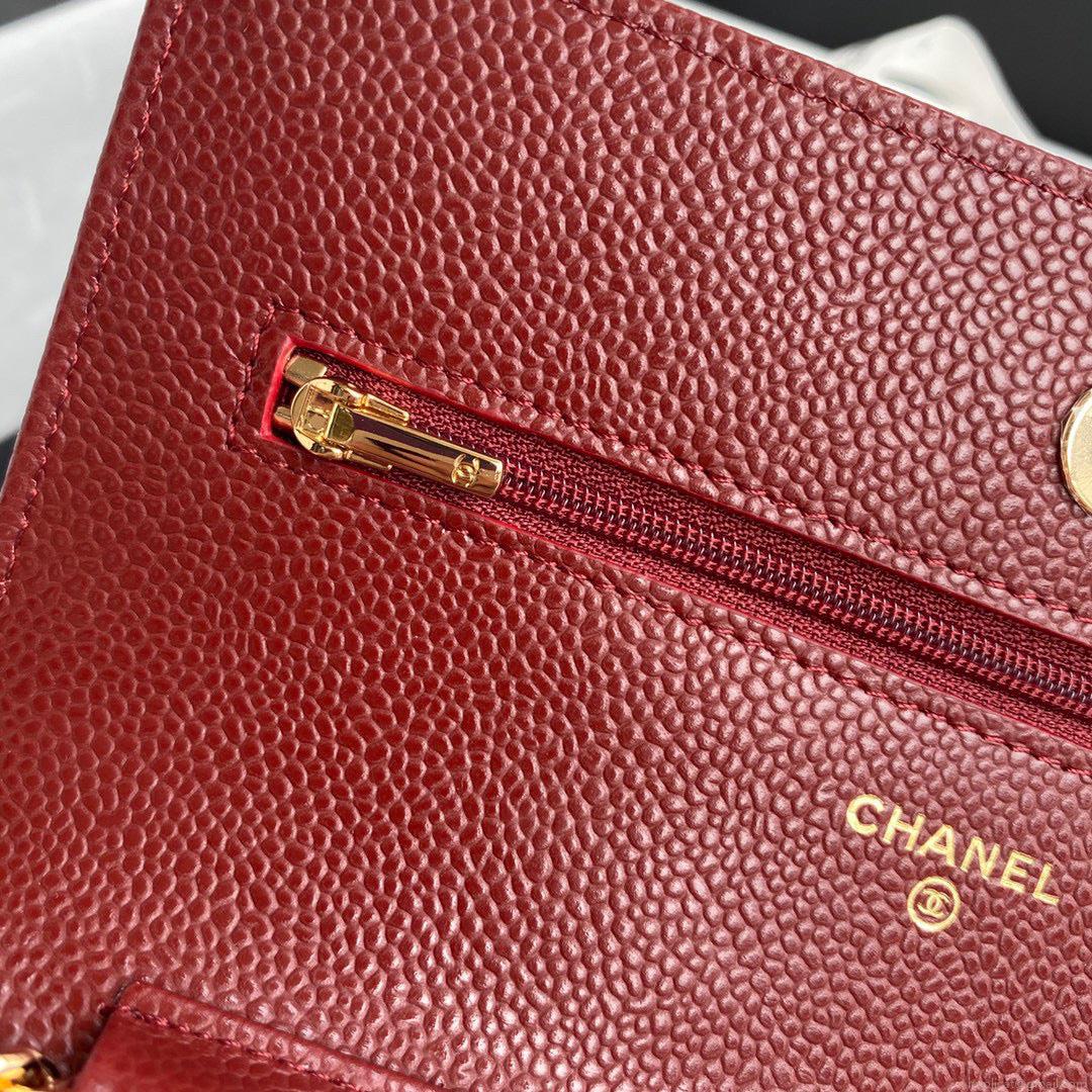 Chanel AP0250 Wallet on Chain Grained Calfskin A33814 Red