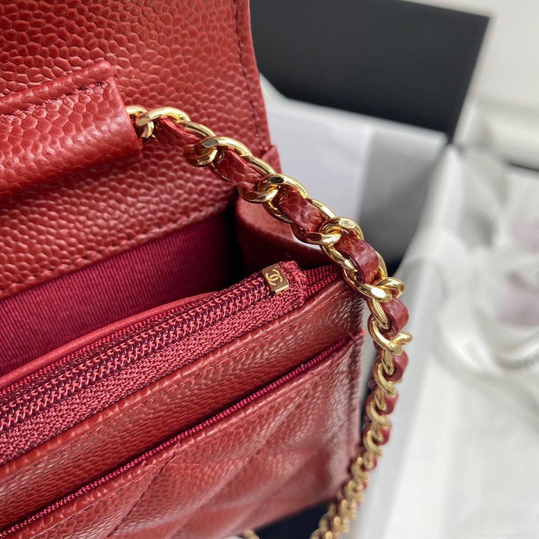 Chanel AP0250 Wallet on Chain Grained Calfskin A33814 Red