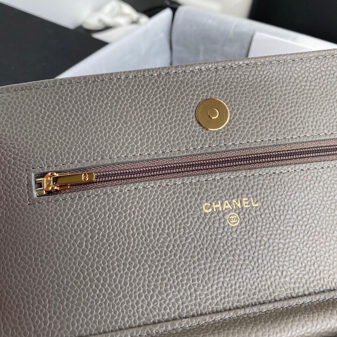 Chanel AP0250 Wallet on Chain Grained Calfskin A33814 Gray