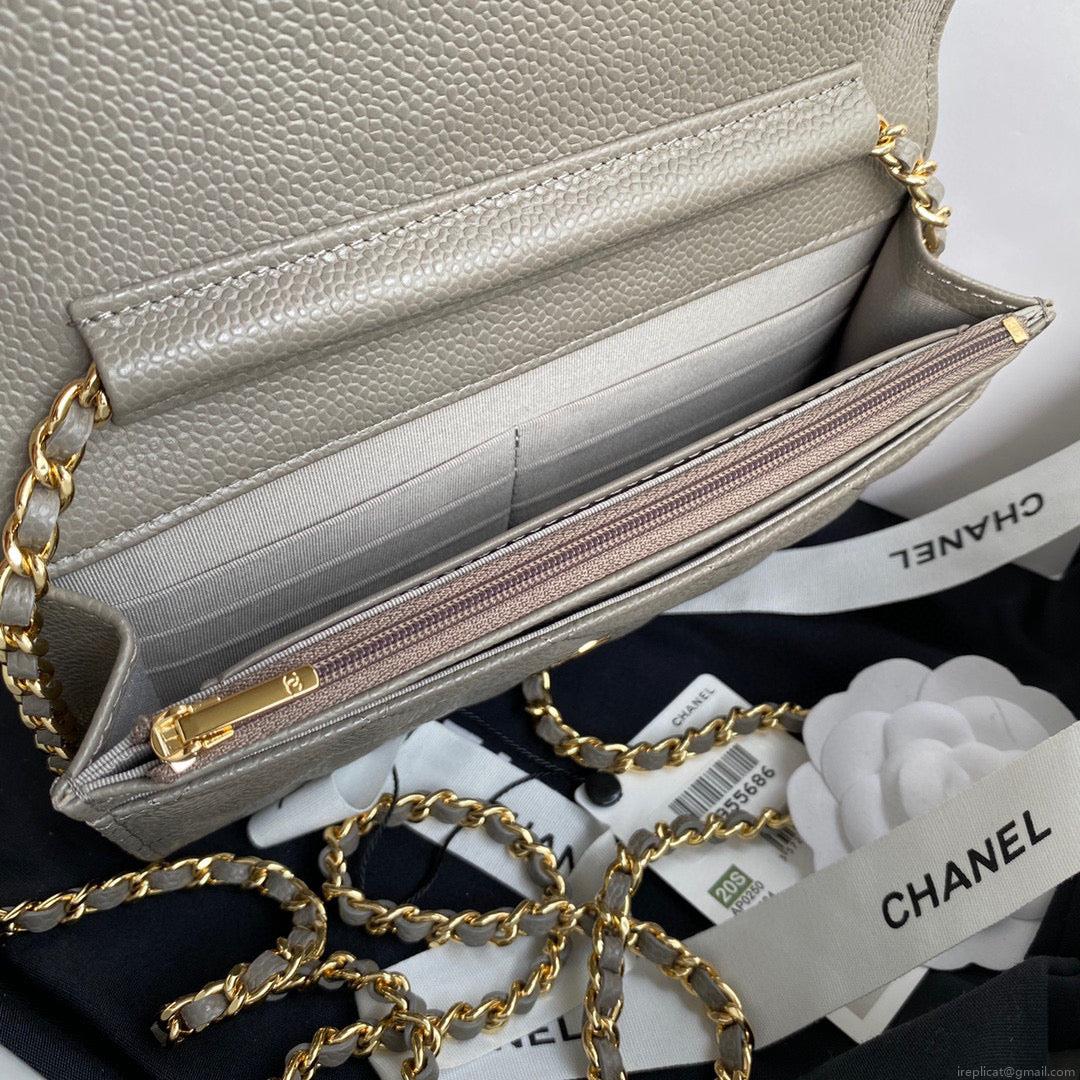 Chanel AP0250 Wallet on Chain Grained Calfskin A33814 Gray
