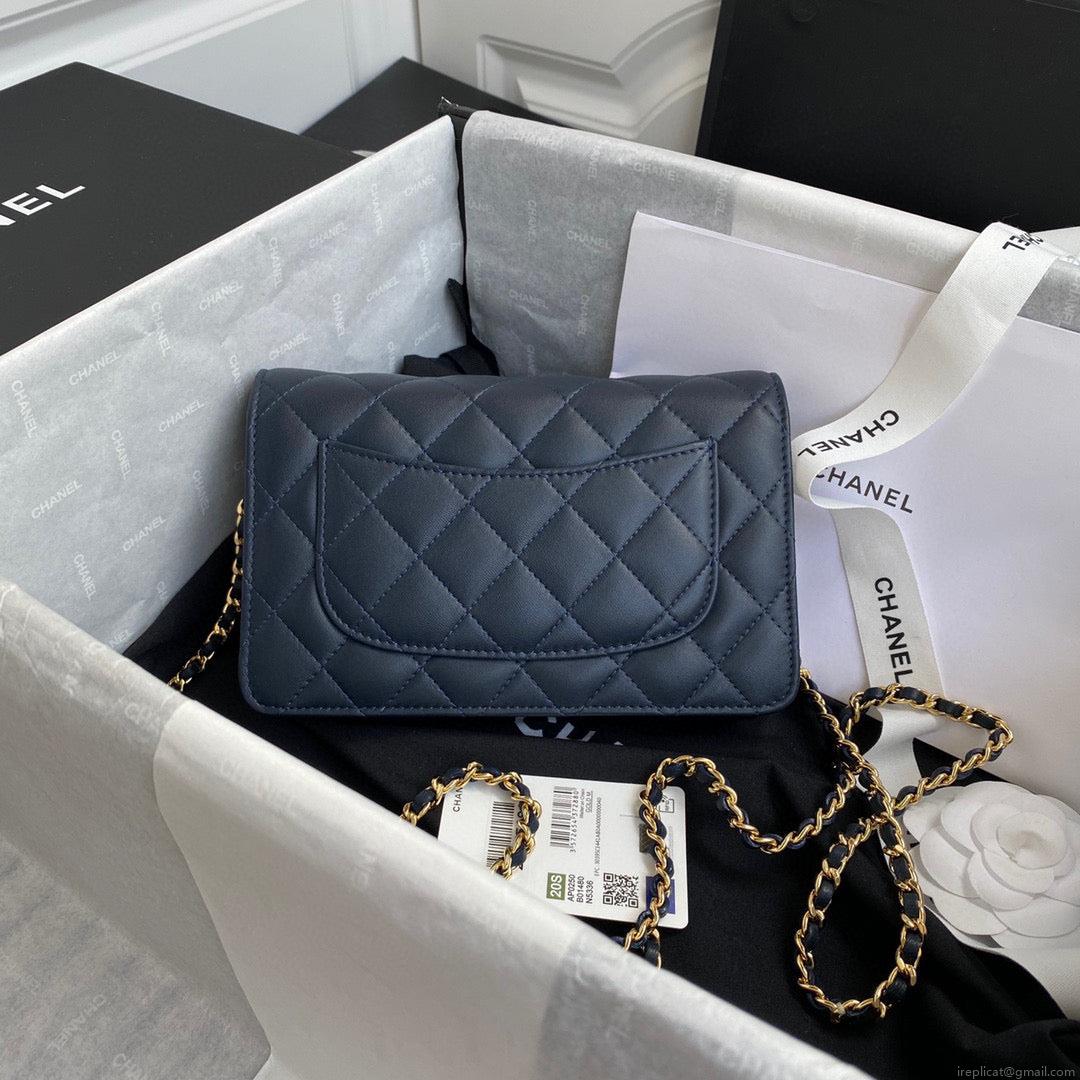 Chanel AP0250 Wallet on Chain Lambskin A33814 navy blue