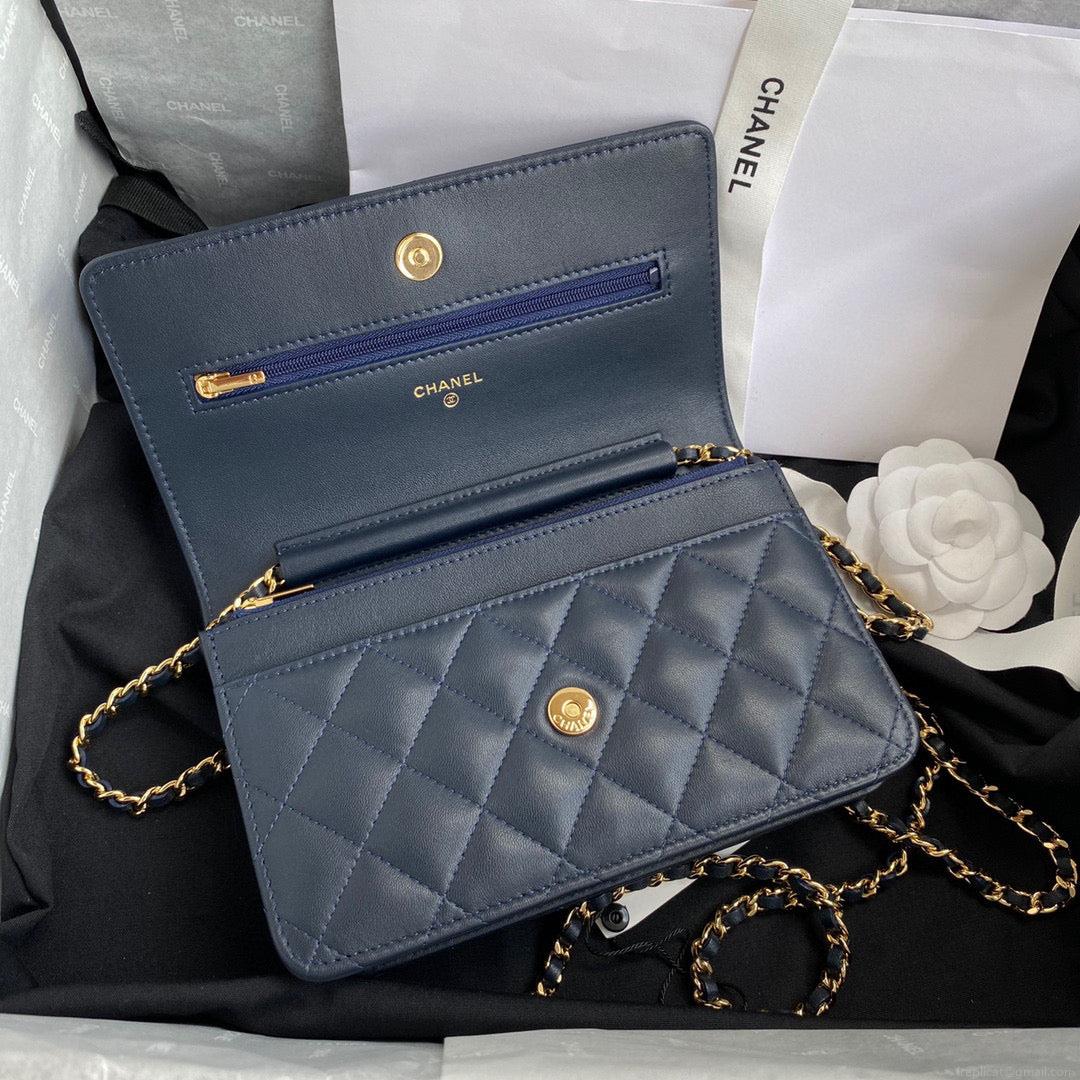 Chanel AP0250 Wallet on Chain Lambskin A33814 navy blue