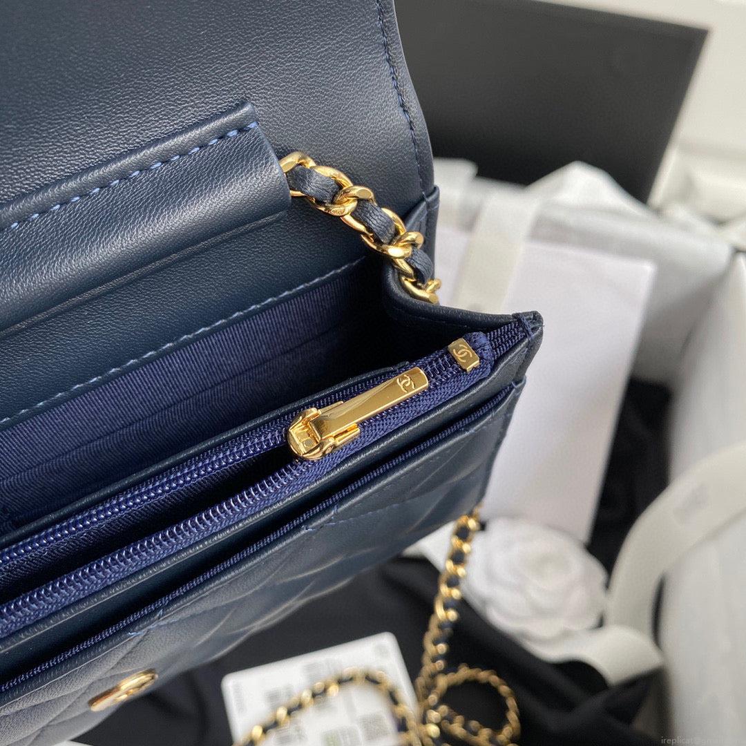 Chanel AP0250 Wallet on Chain Lambskin A33814 navy blue
