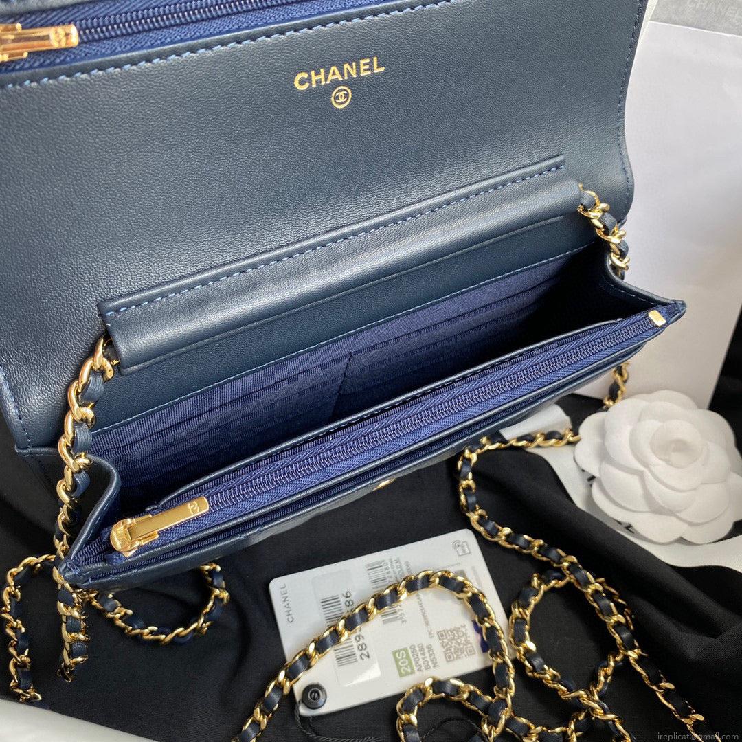 Chanel AP0250 Wallet on Chain Lambskin A33814 navy blue