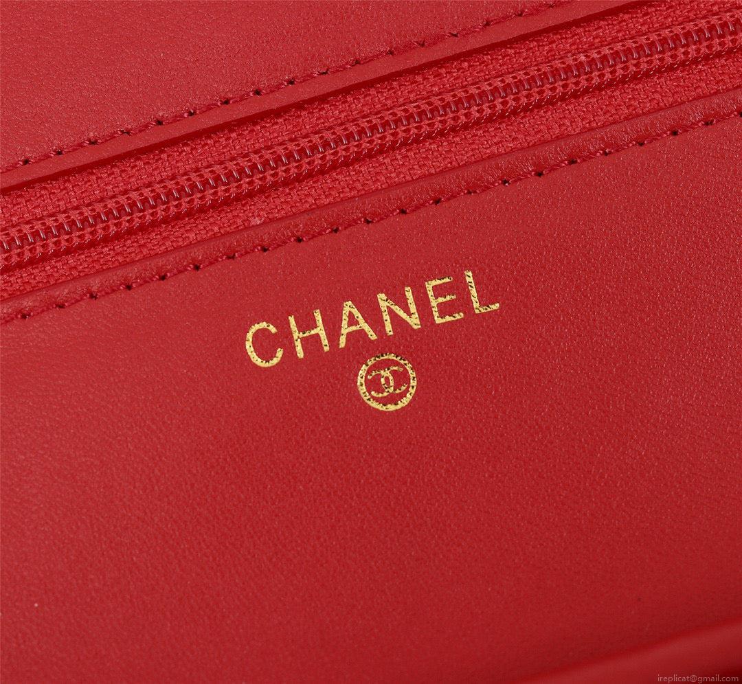 Chanel AP0250 Wallet on Chain Lambskin A33814 Red Gold