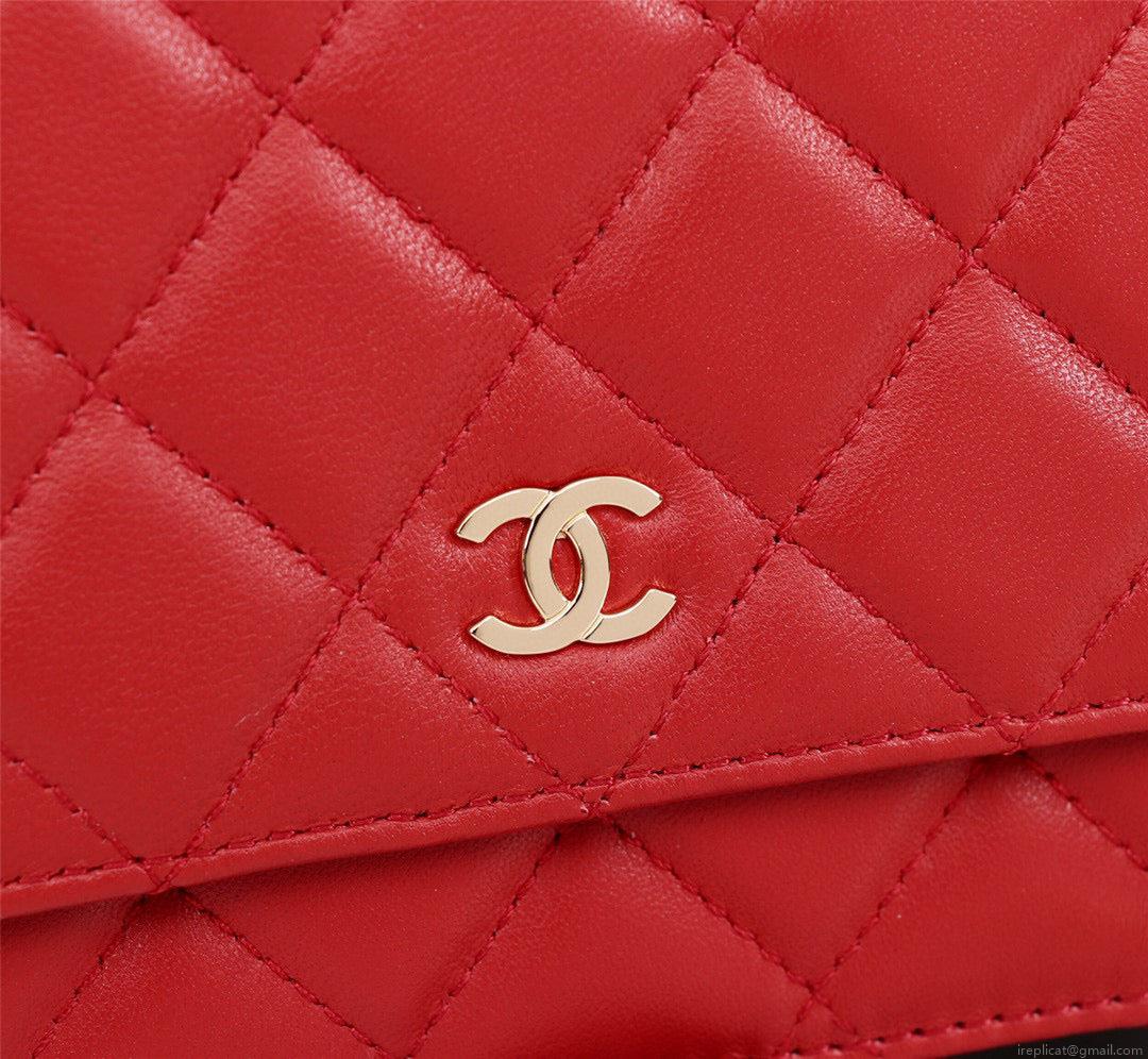 Chanel AP0250 Wallet on Chain Lambskin A33814 Red Gold