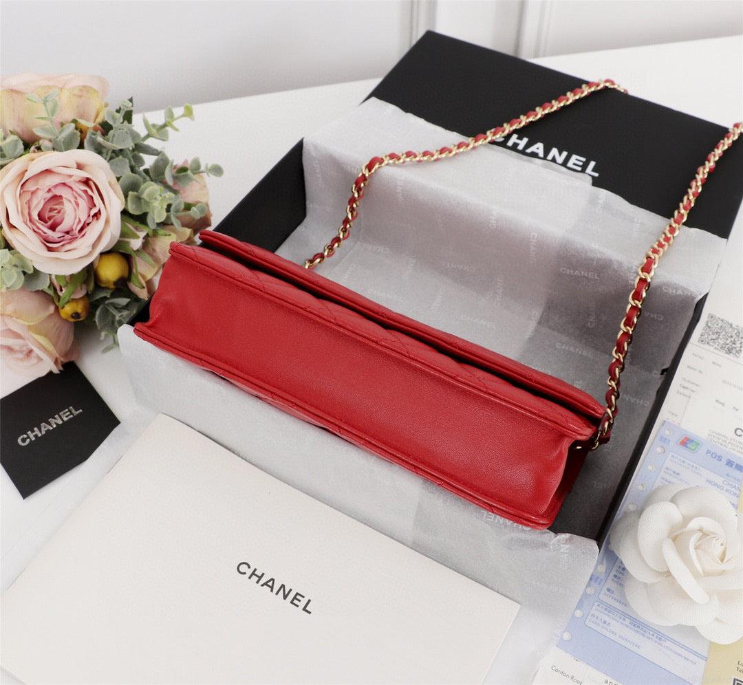 Chanel AP0250 Wallet on Chain Lambskin A33814 Red Gold