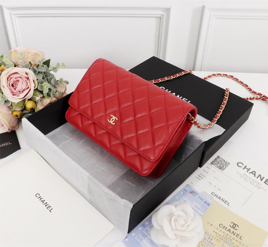 Chanel AP0250 Wallet on Chain Lambskin A33814 Red Gold