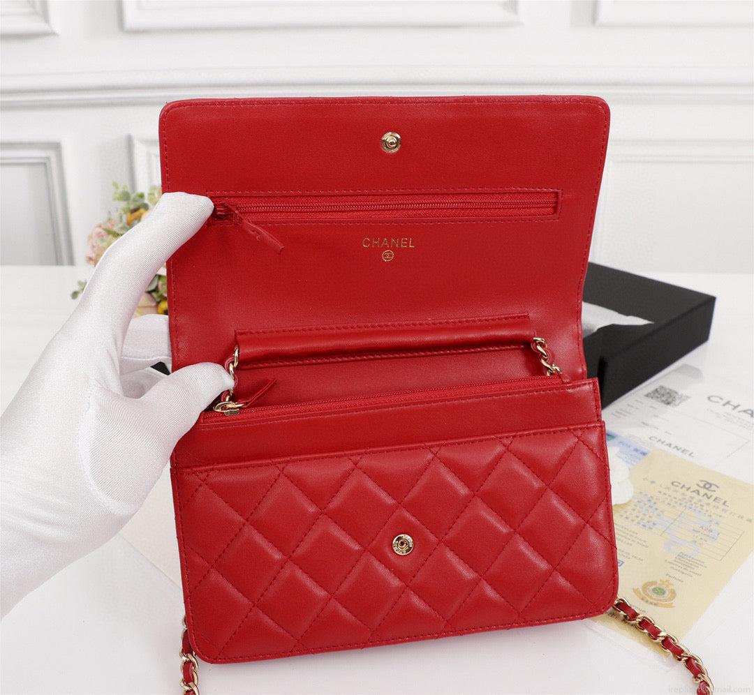 Chanel AP0250 Wallet on Chain Lambskin A33814 Red Gold
