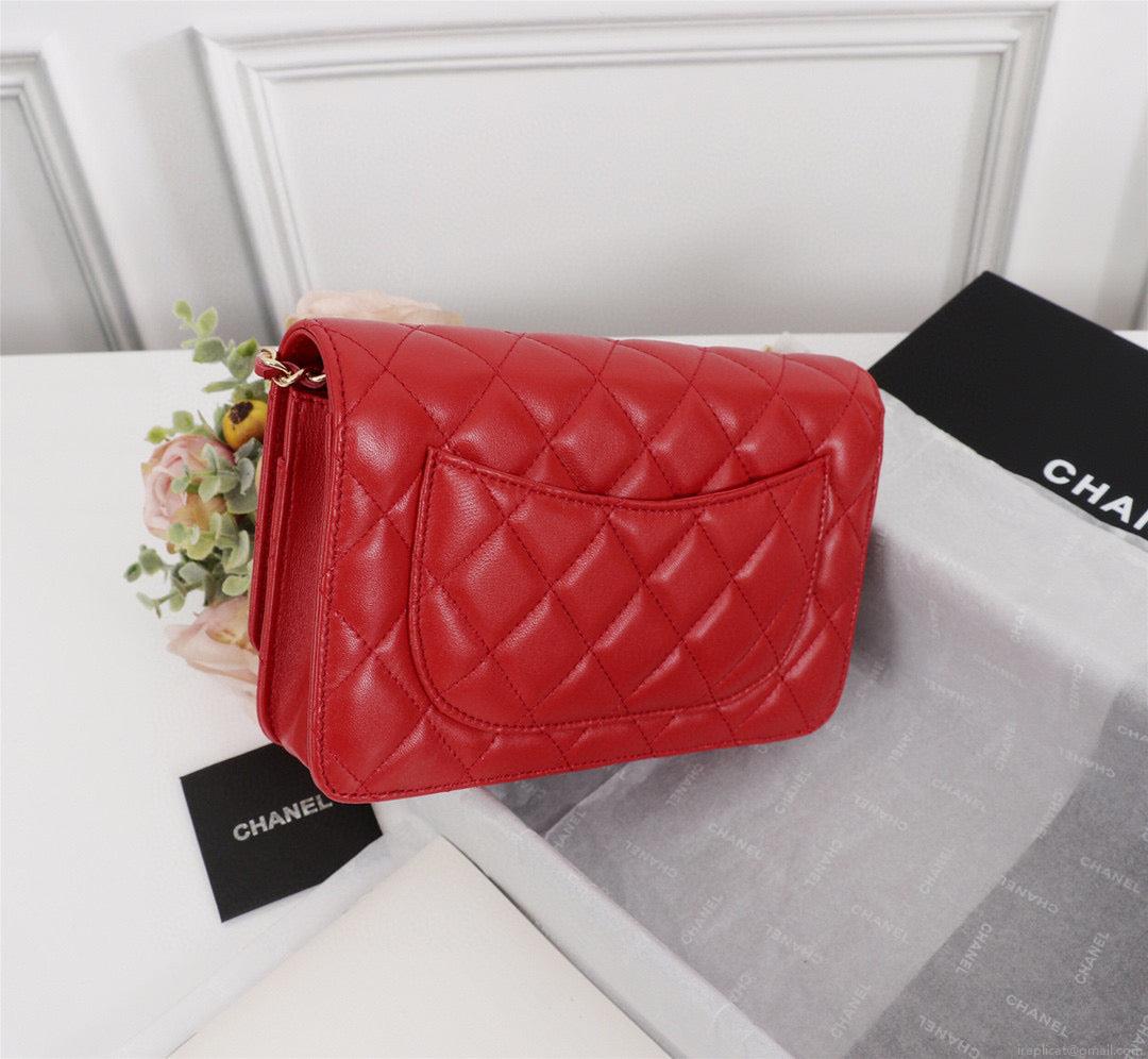 Chanel AP0250 Wallet on Chain Lambskin A33814 Red Gold