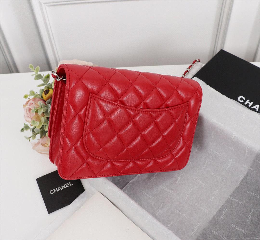 Chanel AP0250 Wallet on Chain Lambskin A33814 Red Silver