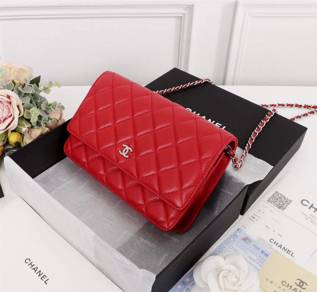 Chanel AP0250 Wallet on Chain Lambskin A33814 Red Silver
