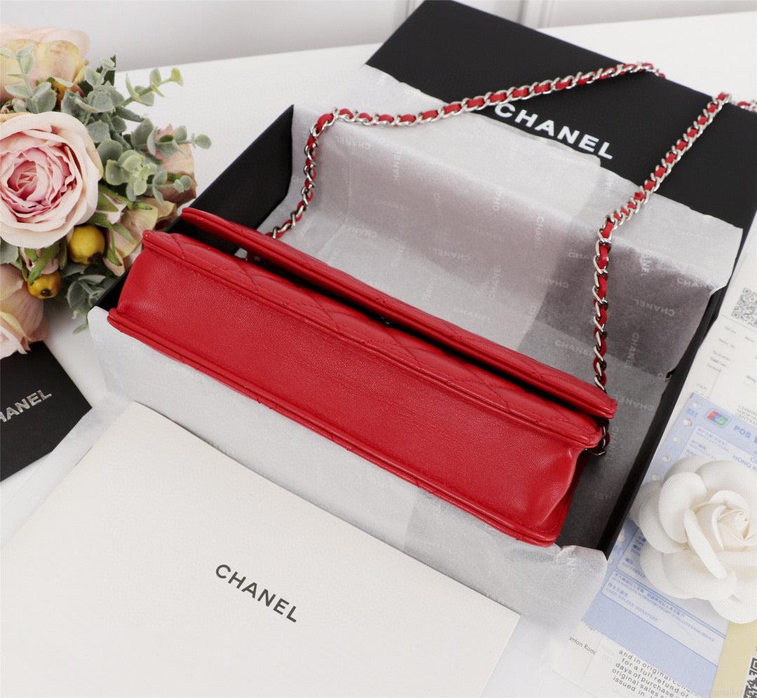 Chanel AP0250 Wallet on Chain Lambskin A33814 Red Silver