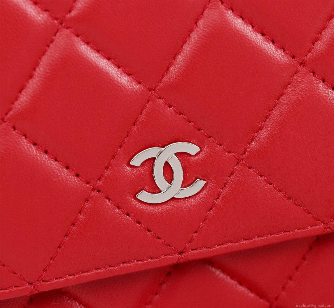 Chanel AP0250 Wallet on Chain Lambskin A33814 Red Silver