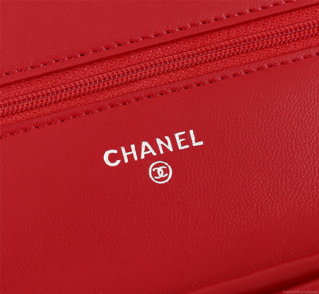 Chanel AP0250 Wallet on Chain Lambskin A33814 Red Silver
