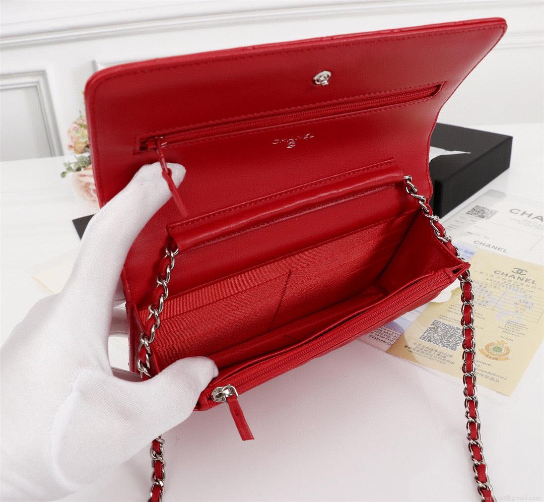 Chanel AP0250 Wallet on Chain Lambskin A33814 Red Silver