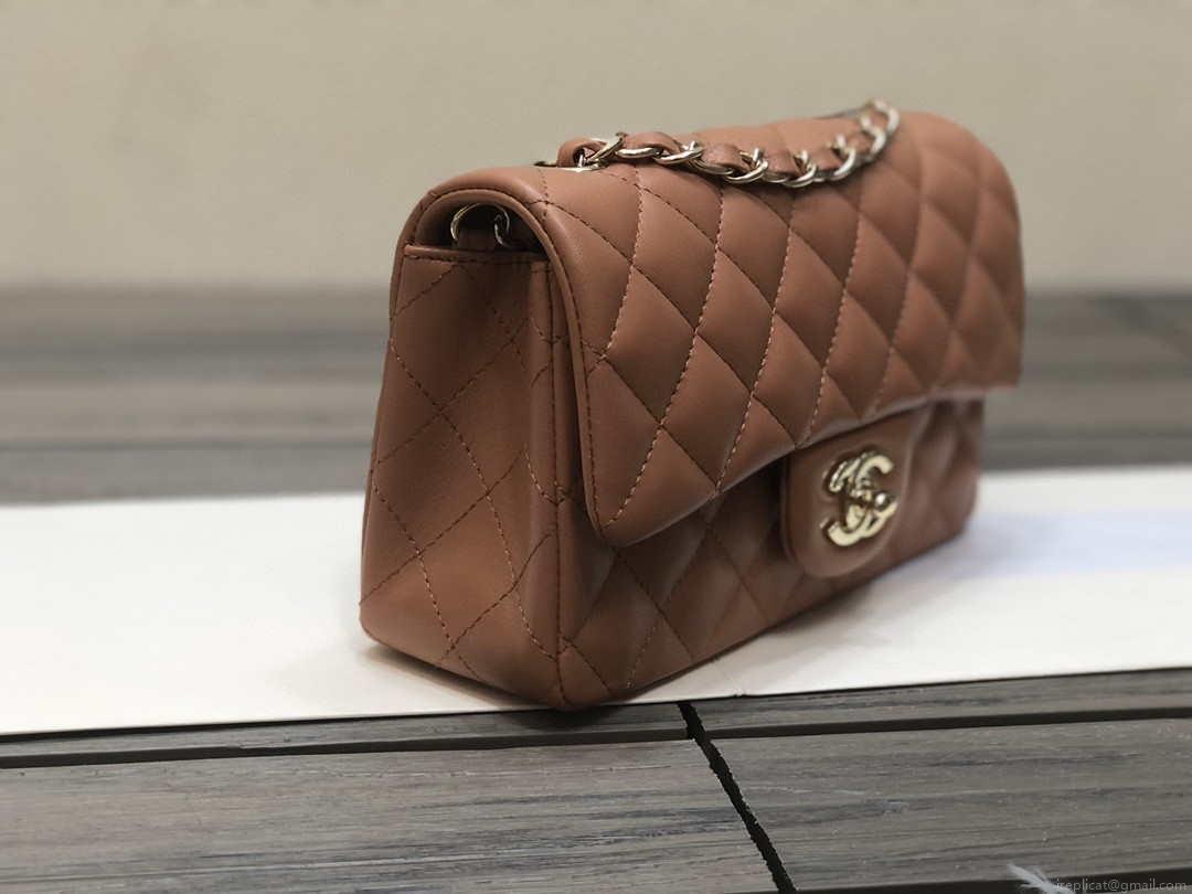 Chanel A69900 Mini Flap Handbag Classic bag Lambskin Brown 1116 Shiny Gold
