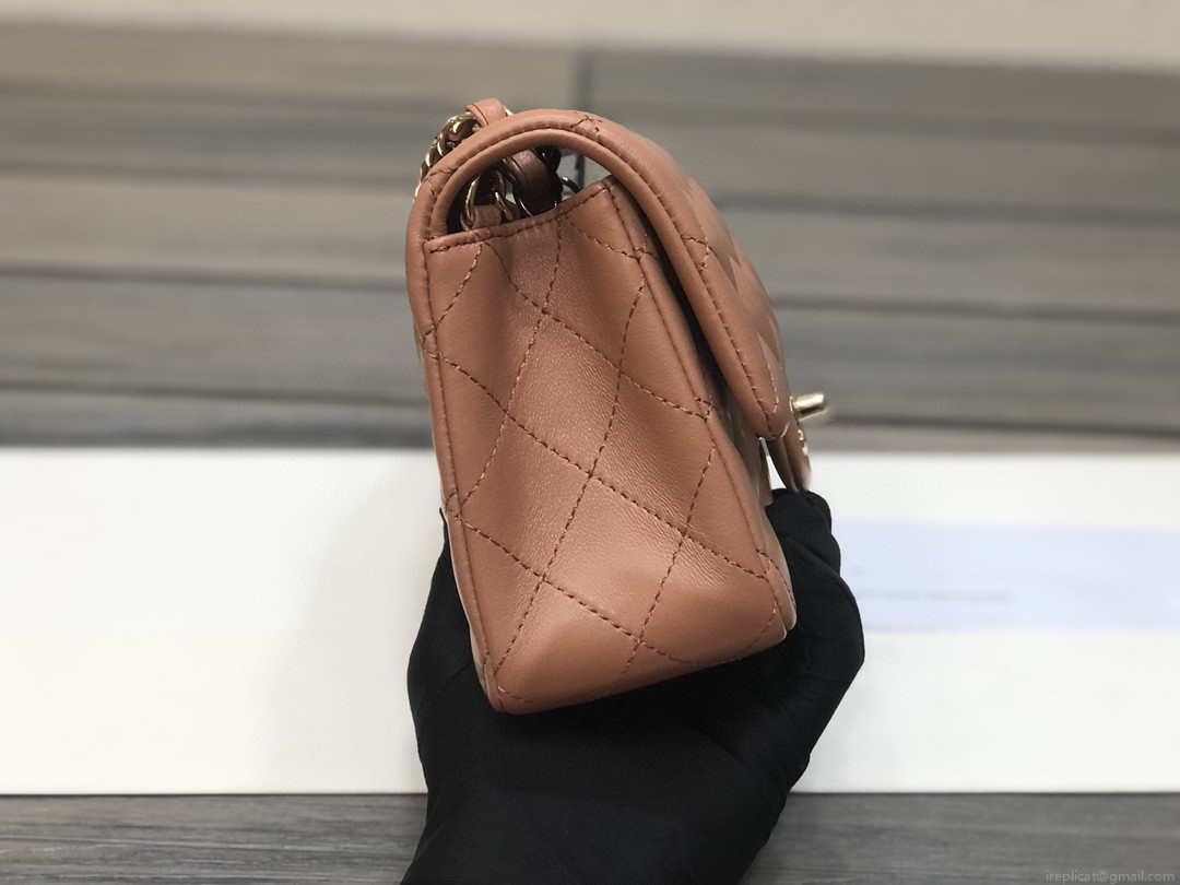 Chanel A69900 Mini Flap Handbag Classic bag Lambskin Brown 1116 Shiny Gold