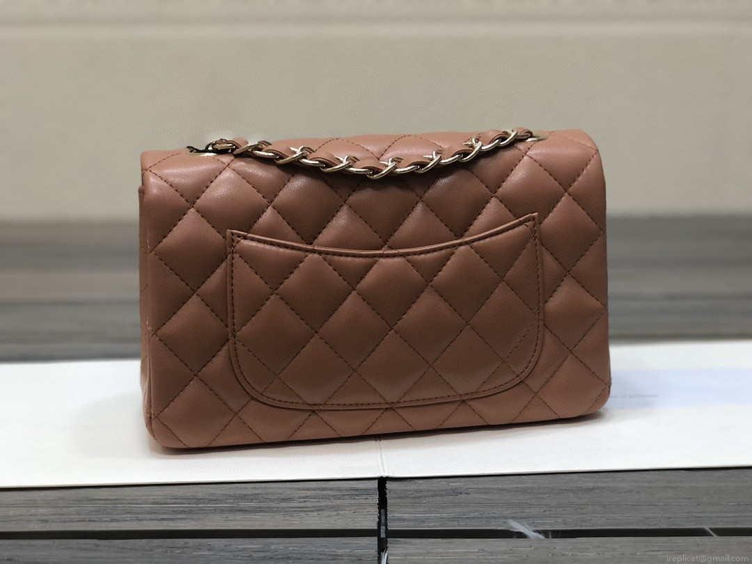 Chanel A69900 Mini Flap Handbag Classic bag Lambskin Brown 1116 Shiny Gold