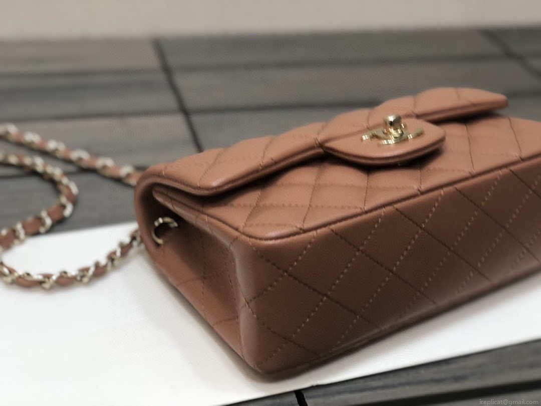 Chanel A69900 Mini Flap Handbag Classic bag Lambskin Brown 1116 Shiny Gold