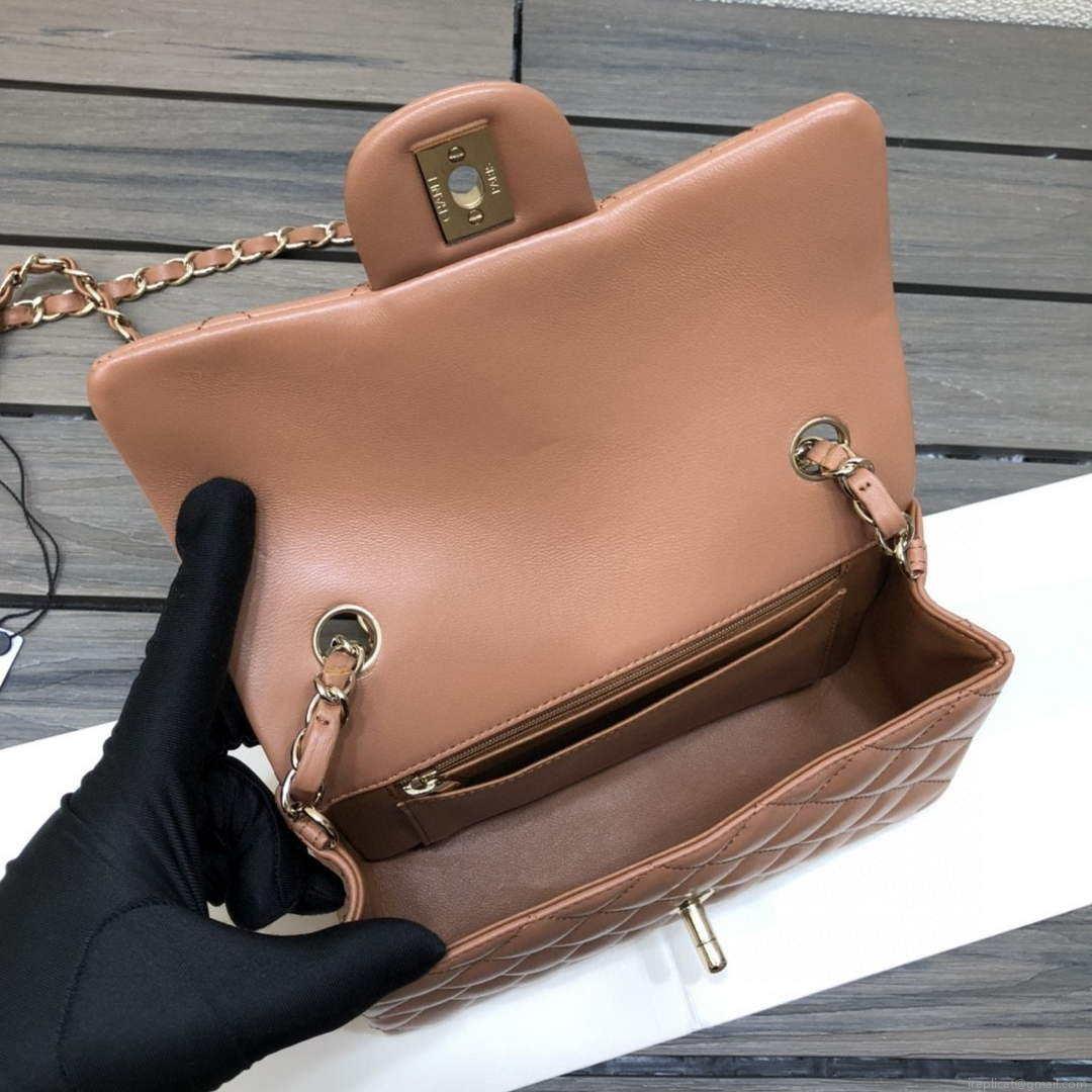 Chanel A69900 Mini Flap Handbag Classic bag Lambskin Brown 1116 Shiny Gold