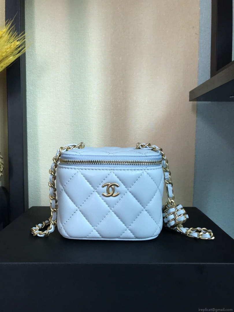 Chanel AP1447 small Vanity with chain lambskin gold Light Blue