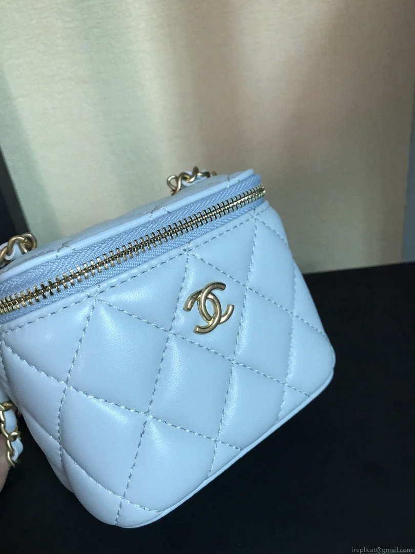 Chanel AP1447 small Vanity with chain lambskin gold Light Blue