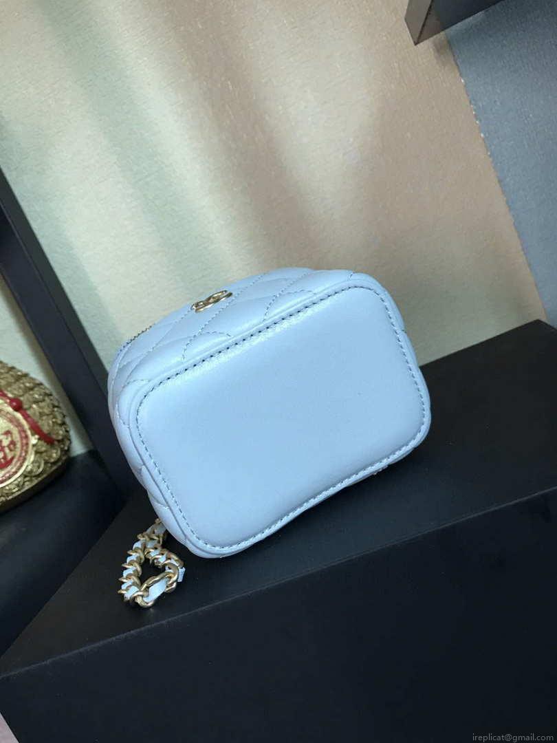 Chanel AP1447 small Vanity with chain lambskin gold Light Blue