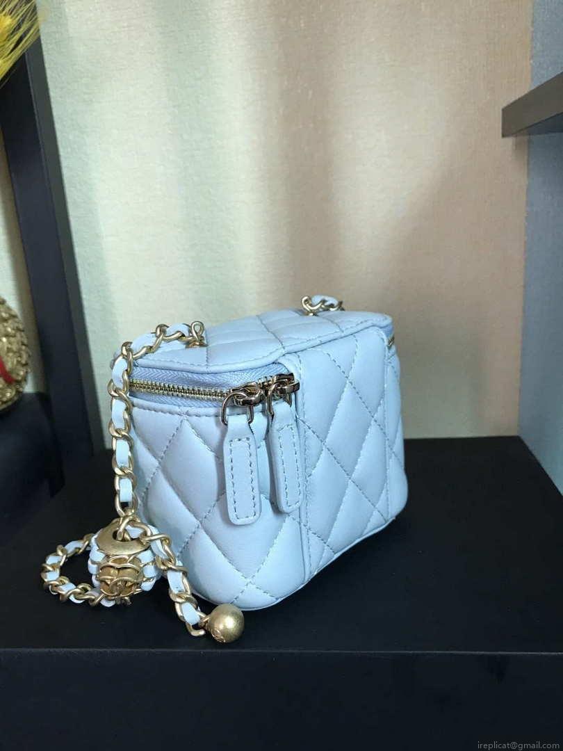 Chanel AP1447 small Vanity with chain lambskin gold Light Blue