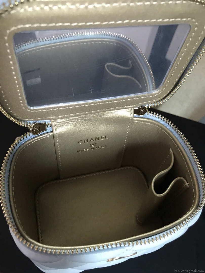 Chanel AP1447 small Vanity with chain lambskin gold Light Blue