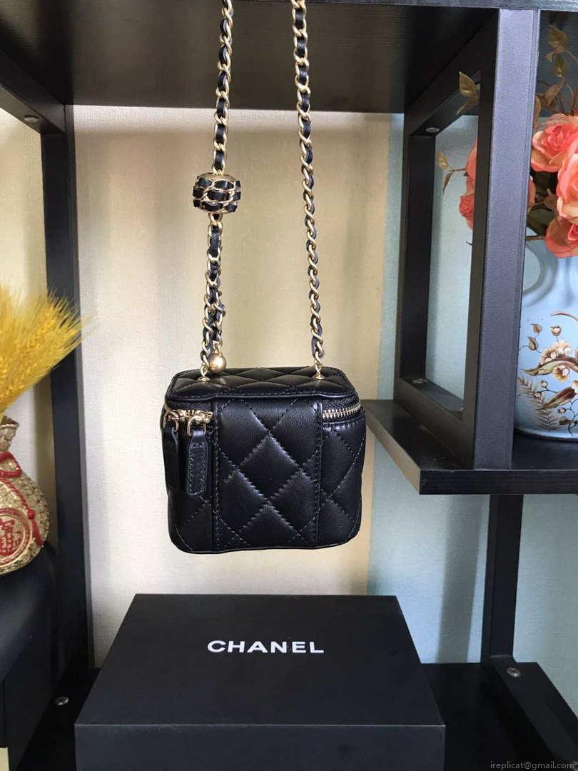 Chanel AP1447 small Vanity with chain lambskin gold Light Black