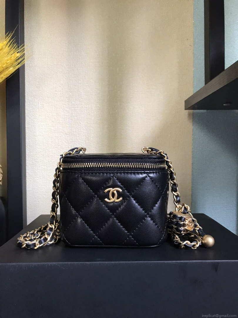Chanel AP1447 small Vanity with chain lambskin gold Light Black