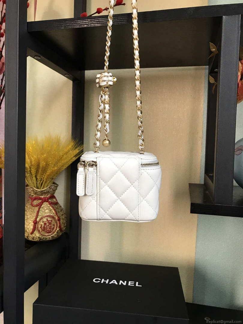 Chanel AP1447 small Vanity with chain lambskin gold White