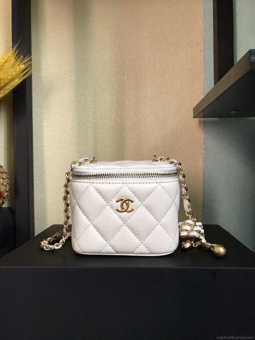 Chanel AP1447 small Vanity with chain lambskin gold White