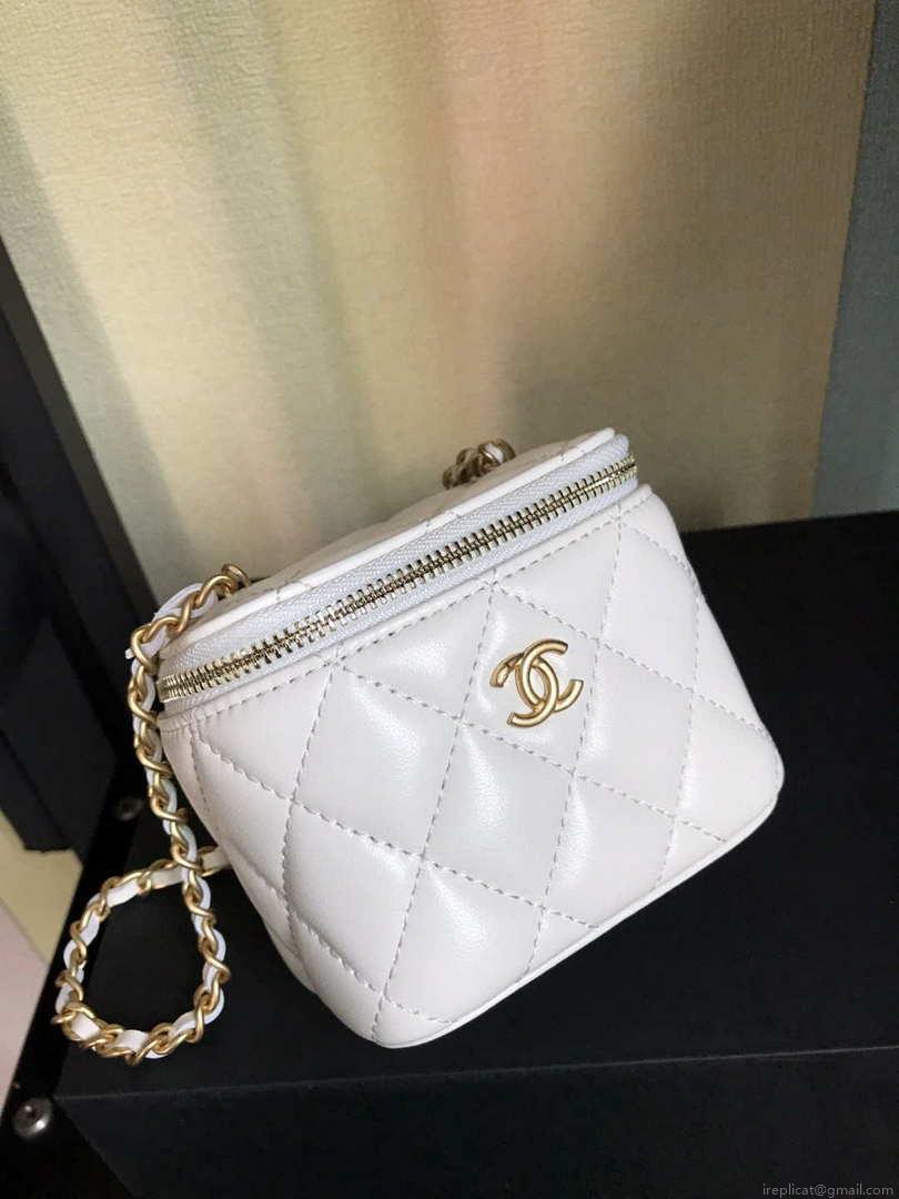 Chanel AP1447 small Vanity with chain lambskin gold White