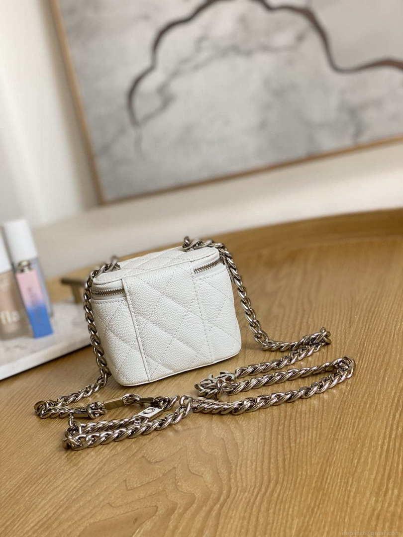Chanel A81193 Mini Vanity with chain Calfskin Slivery White