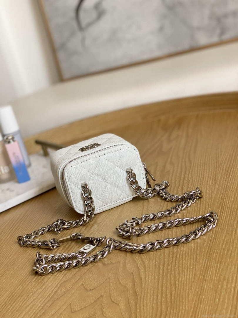 Chanel A81193 Mini Vanity with chain Calfskin Slivery White