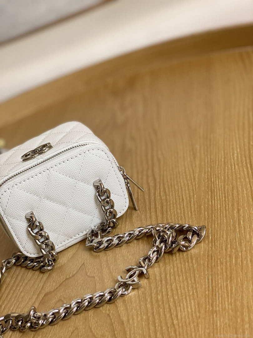 Chanel A81193 Mini Vanity with chain Calfskin Slivery White