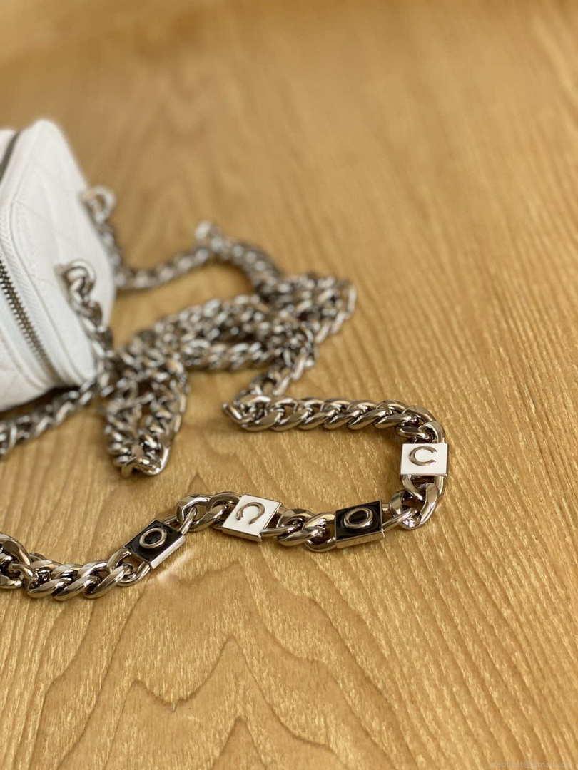 Chanel A81193 Mini Vanity with chain Calfskin Slivery White