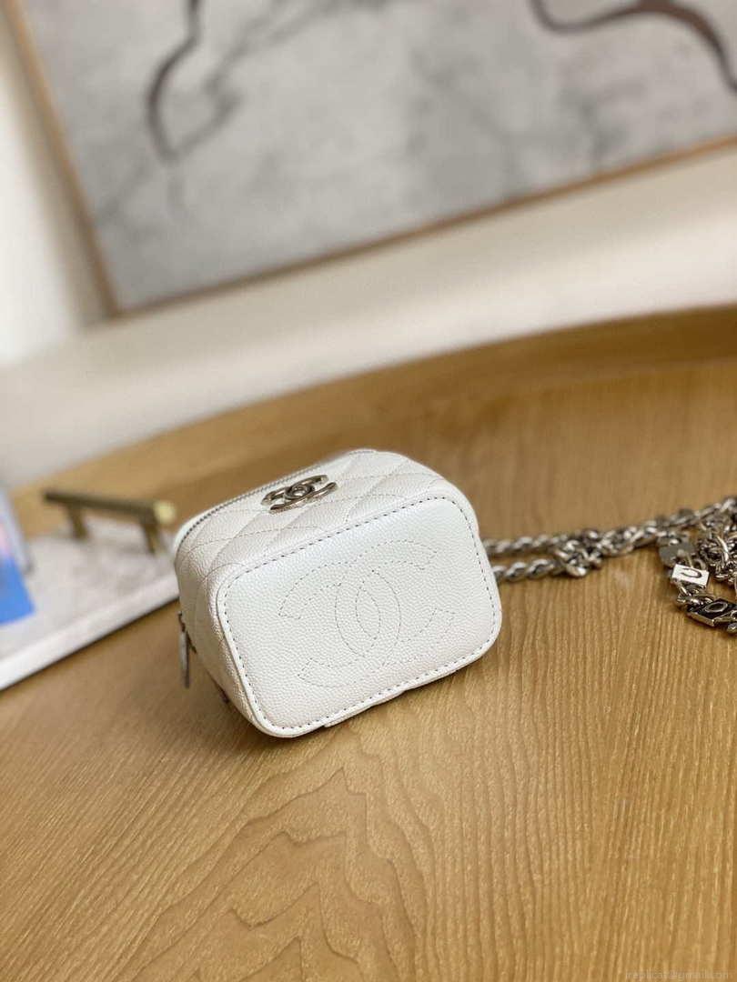 Chanel A81193 Mini Vanity with chain Calfskin Slivery White