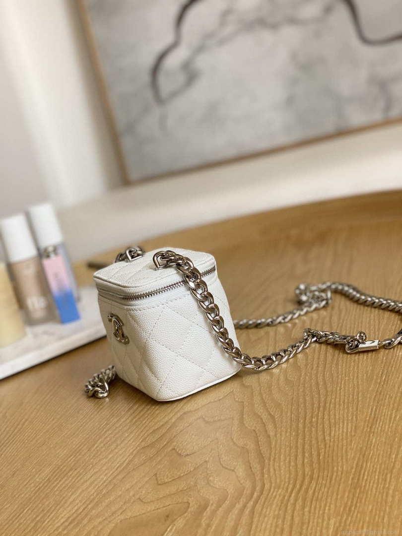 Chanel A81193 Mini Vanity with chain Calfskin Slivery White